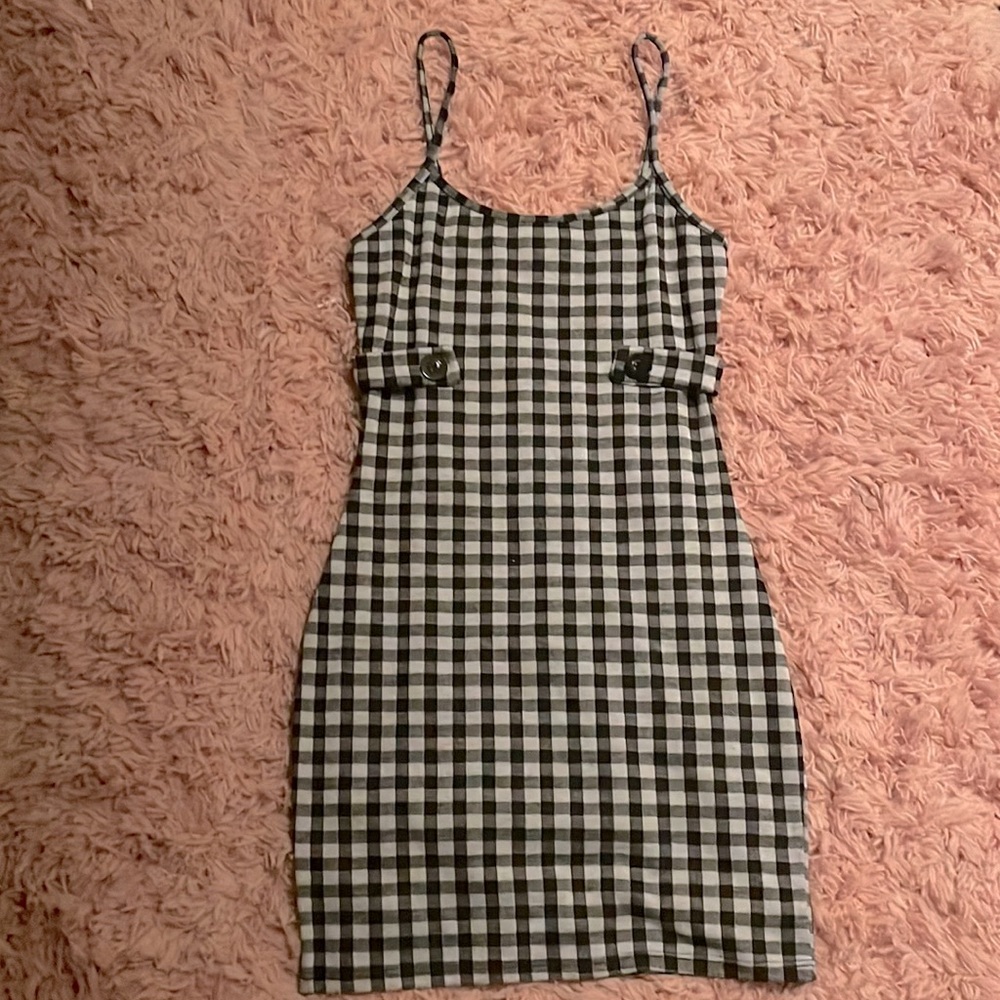 White and black plaid mini dress